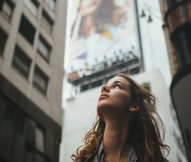 Person looking at billboard